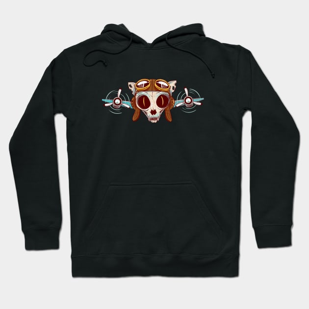 Two Tailed Tom - Twin Engine Pilot Cat Skull Hoodie by Two Tailed Tom